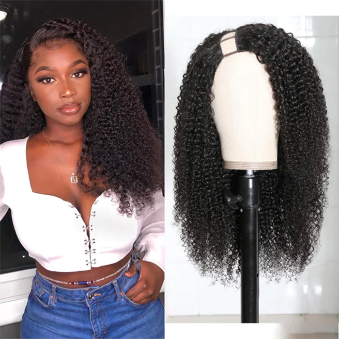 Kinky Curly U Part Glueless Perruques de cheveux humains Cheveux vierges brésiliens pour les femmes noires