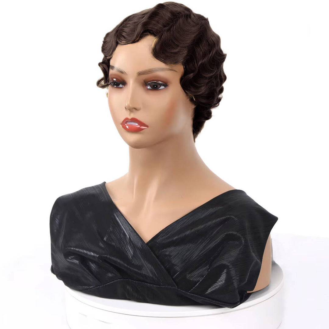 #2 Pixie Cut Finger Wave Short Bob 100% Cheveux Humains Full Machine Aucun Lace Front Wigs