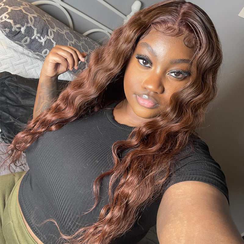 Chocolate Brown Loose Deep Wave Frontal Wig HD Transparent Lace Front Human Hair Wigs For Women