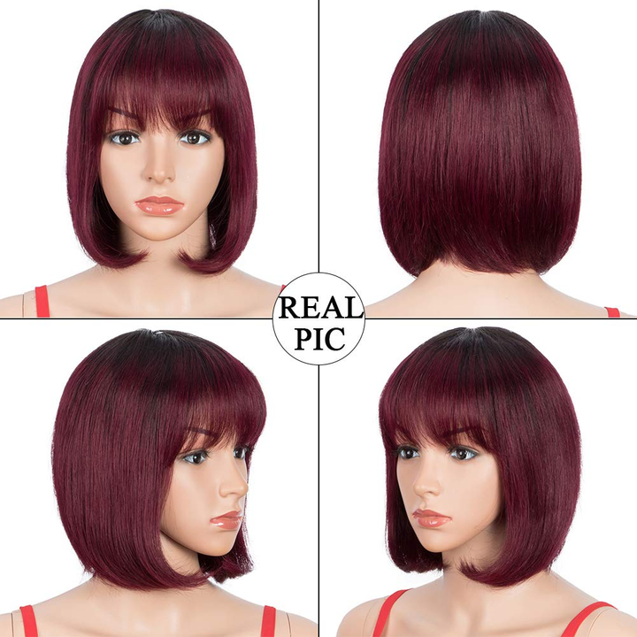#T1B/99J #T1B/30 Highlight Straight Bob Full Machine Made Wigs None Lace For Women