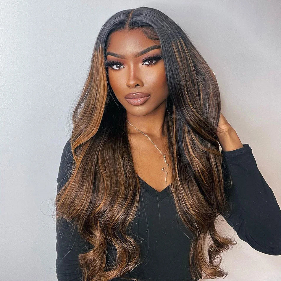 Highlighted Wigs 13x4 Lace Front Wig F1B/30  Color Body wave Human Hair Wigs with Highlights