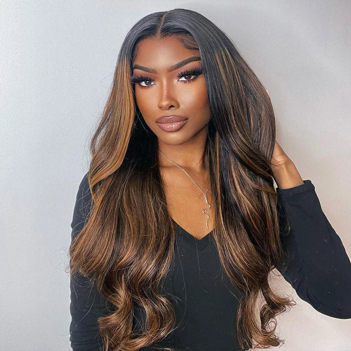 Highlighted Wigs 13x4 Lace Front Wig F1B/30  Color Body wave Human Hair Wigs with Highlights