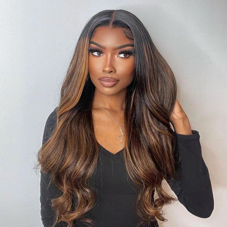 Highlighted Wigs 13x4 Lace Front Wig F1B/30  Color Body wave Human Hair Wigs with Highlights