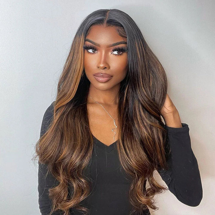 Highlighted Wigs 13x4 Lace Front Wig F1B/30  Color Body wave Human Hair Wigs with Highlights