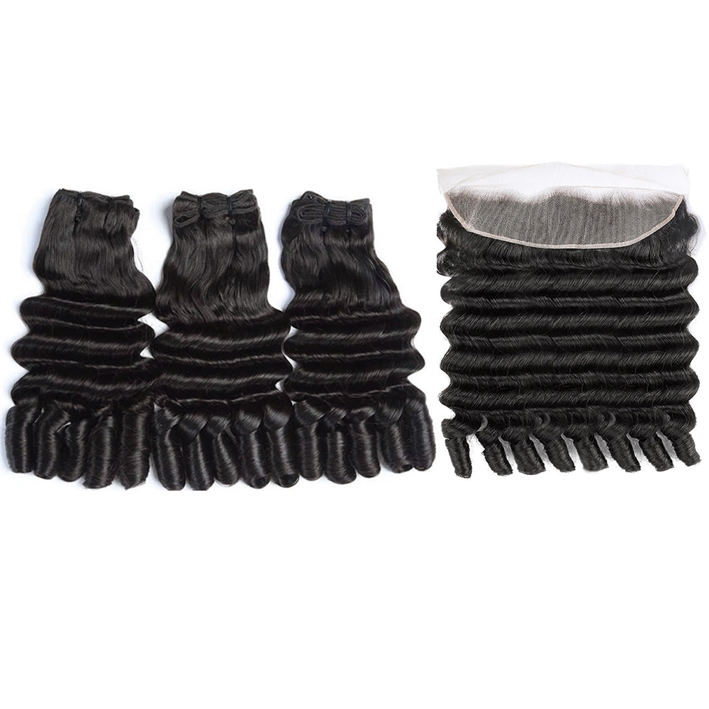 Lumiere Funmi Loose Deep 3 Bundles with 13x4 Frontal HD Lace Burmese Curly Human Hair for Women