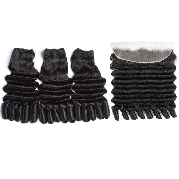 Lumiere Funmi Loose Deep 3 Bundles with 13x4 Frontal HD Lace Burmese Curly Human Hair for Women