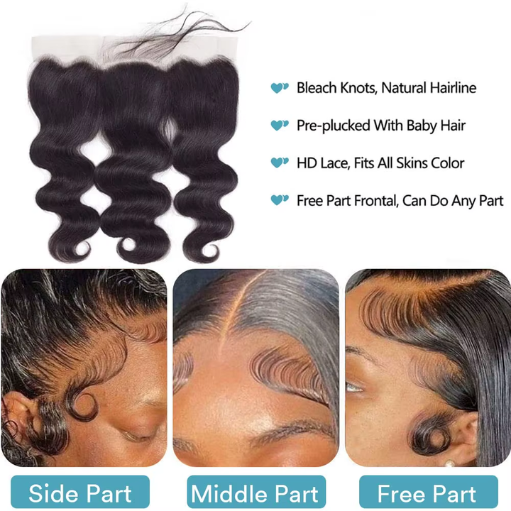 (B2) Body Wave 3 Bundles Human Hair With Frontal 13x4 Transparent Lace Frontal 100% Natural Human Hair Extensions Brazilian Real Hair