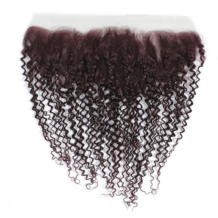 Red Bundles #99j Kinky Curly 3 Bundles With 13x4 Frontal Human Hair