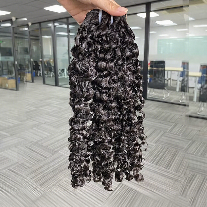 Lumiere 15A Natural Black Burmese Curly Human Hair 4 Bundles Double Weft Weave Bundle Extensions