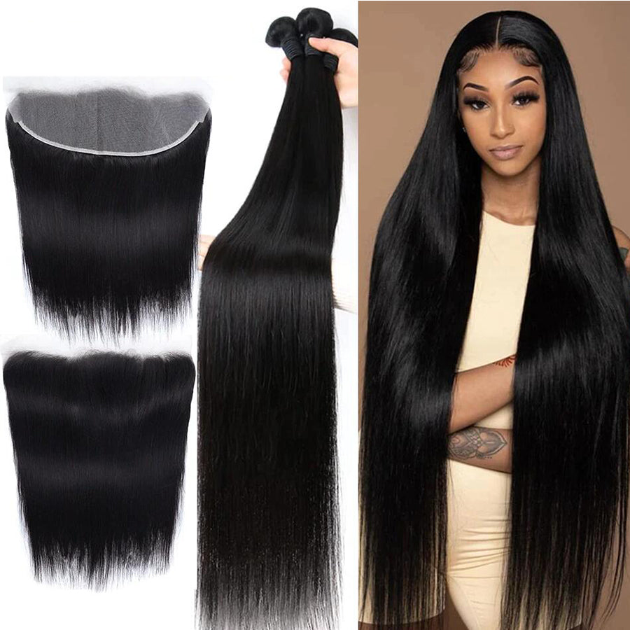 Brésilien Droit 3 Bundles Avec 13x4 Frontal 30 40 Pouces Remy Hair Extension