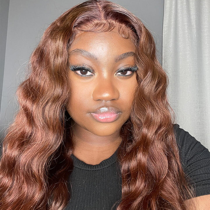Chocolate Brown Loose Deep Wave Frontal Wig HD Transparent Lace Front Human Hair Wigs For Women