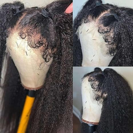 Bords 4C | Indétectable Kinky Straight Kinky Edges 13x4 Frontal Lace Glueless Wig | Inspiré d'Afro