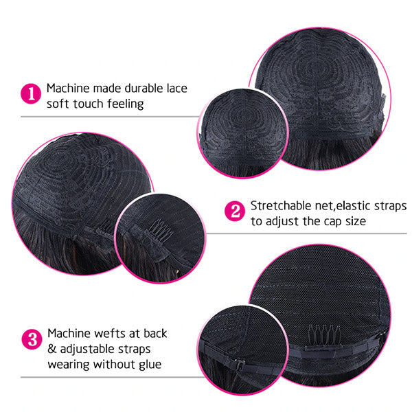 Bob Short Straight Wigs with Bangs Full Machine Natural Black Human Hair Wigs for Women