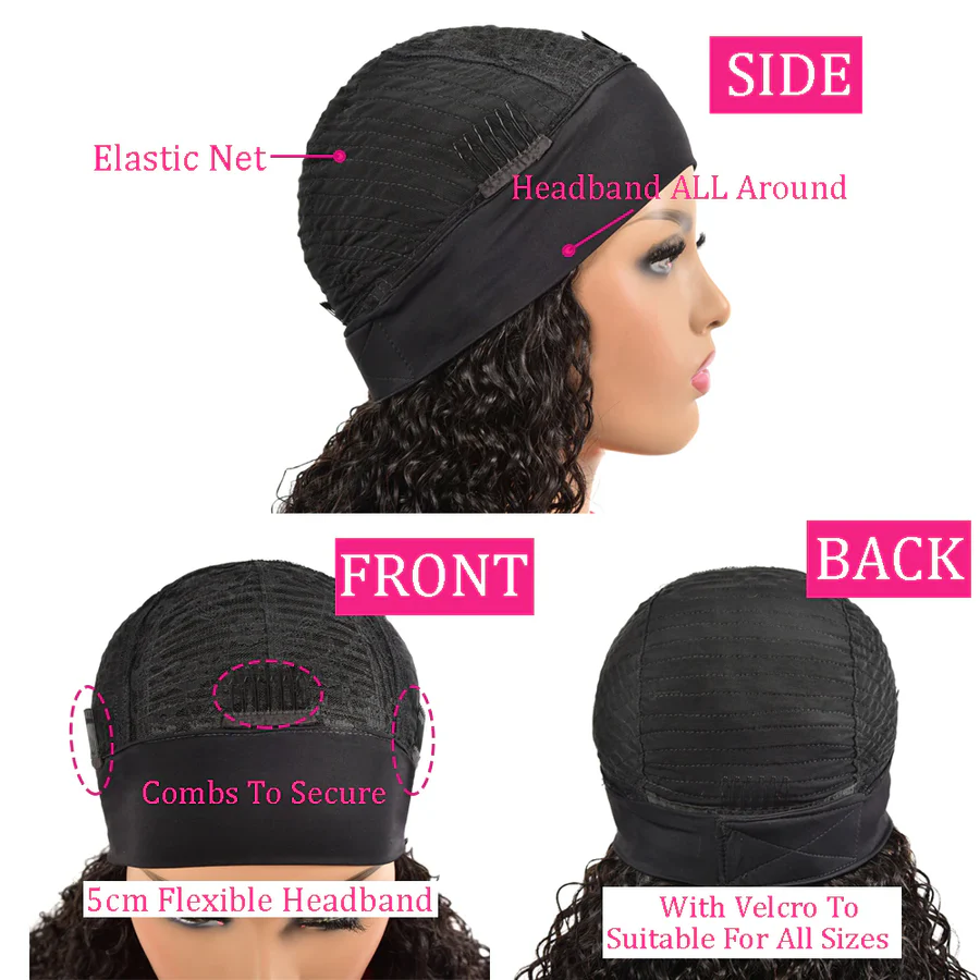 Chocolate Brown Kinky Curly Headband Wigs Human Hair Wigs for Women