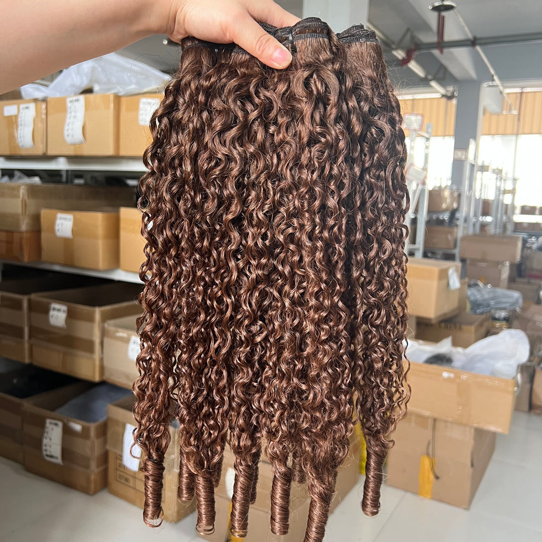 Lumiere #4 Chocolate Brown Color Burmese Curly Hair 4 Bundles Human Hair With Spiral Ends