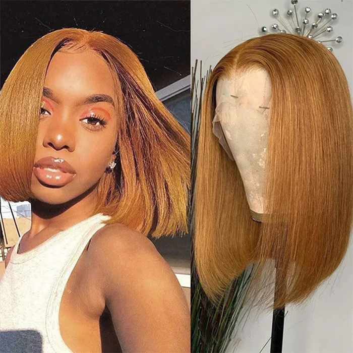 Lumiere A1 Customized #30 Light Brown Short Straight Bob 4x4 Lace Wig 100% Human Hair