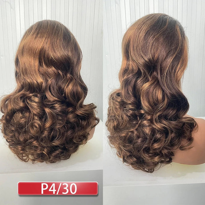 Customized Super Double Drawn Ginger Bouncy Curly Glueless 250% Density 13x4 Full Frontal Wigs Transparent Lace Wear Go 100% Human Hair | Lumiere