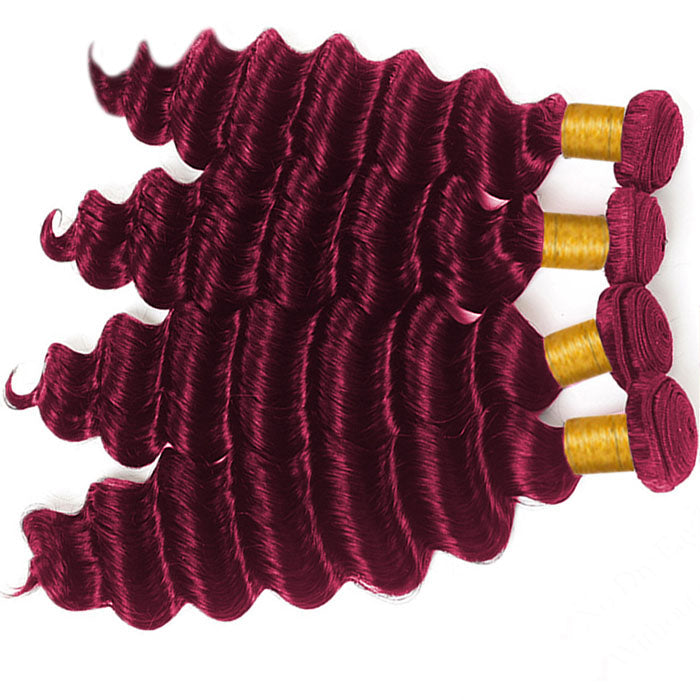 Red Bundles #99j Loose Deep 4 Bundles With 4x4 Lace Closure Brazilian Remy Human Hair
