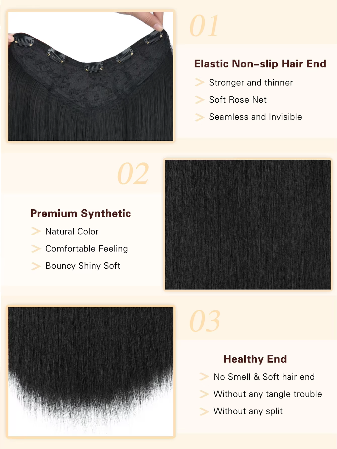 15A Clip in kinky straight  V-Shaped Hair Extension One Piece 5 Clips One Set Clips for Women