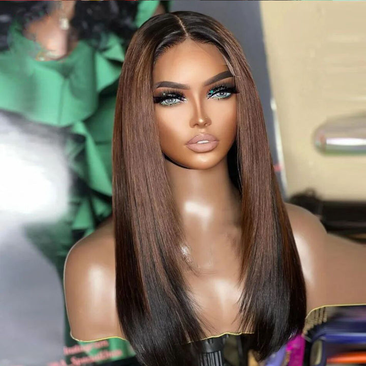 Lumiere Ombre Brown Black Peruvian Bone 13x4 Straight HD Lace Front 150% Density Human Hair For Black Women HDZ