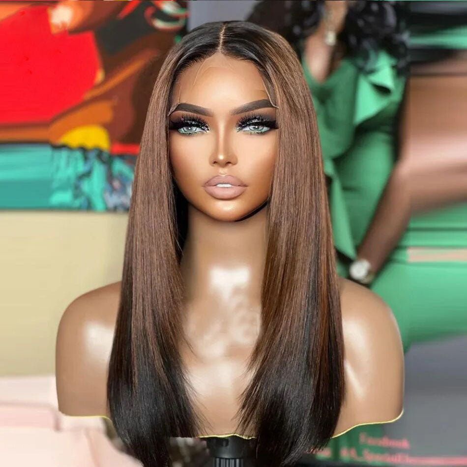 Lumiere Ombre Brown Black Peruvian Bone 13x4 Straight HD Lace Front 150% Density Human Hair For Black Women HDZ