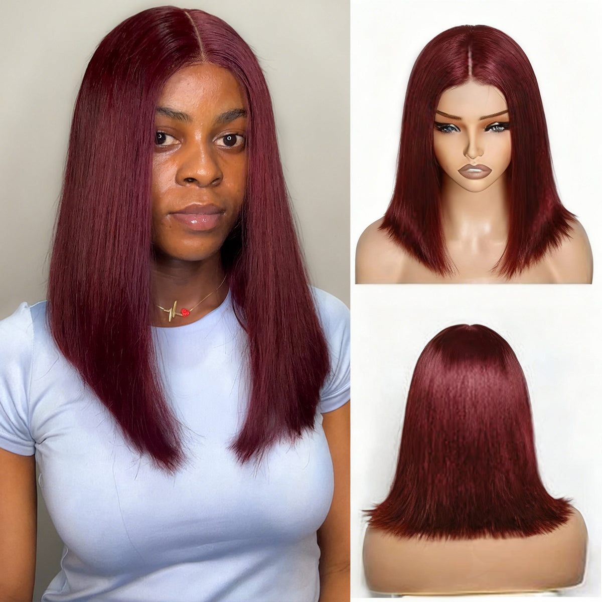 Perruque Femme Courte 100% Cheveux Naturels – Méchée Noir Et Rouge 'VALERIE' – Neuf Avec étiquettes