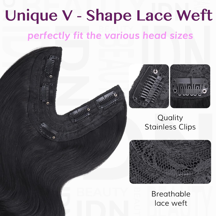 Lumiere 15A Clip in body wave V-Shaped Hair Extension One Piece 5 Clips One Set Clips for Women Daily Use