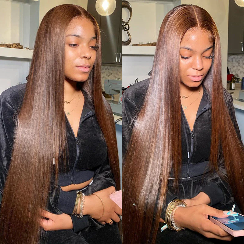 #350 Ginger Straight HD Transparent Lace Front Wigs Pour Femmes Cheveux Humains