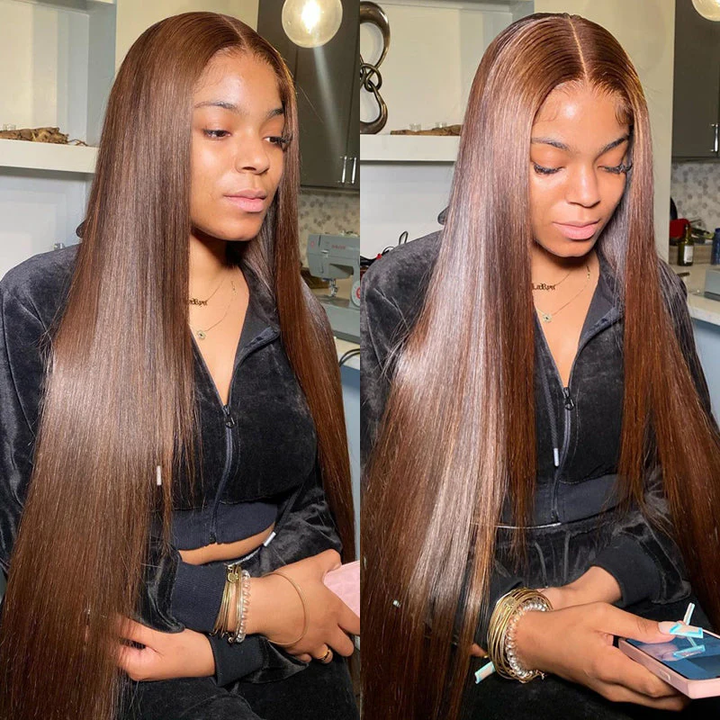 #350 Ginger Straight HD Transparent Lace Front Wigs Pour Femmes Cheveux Humains