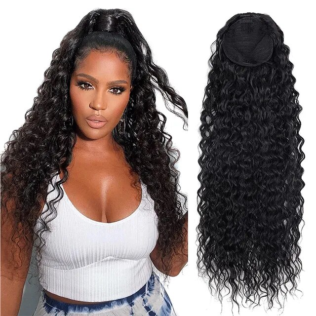 Deep Wave Drawstring Ponytail Hair Extension Human Hair Wet and Wavy