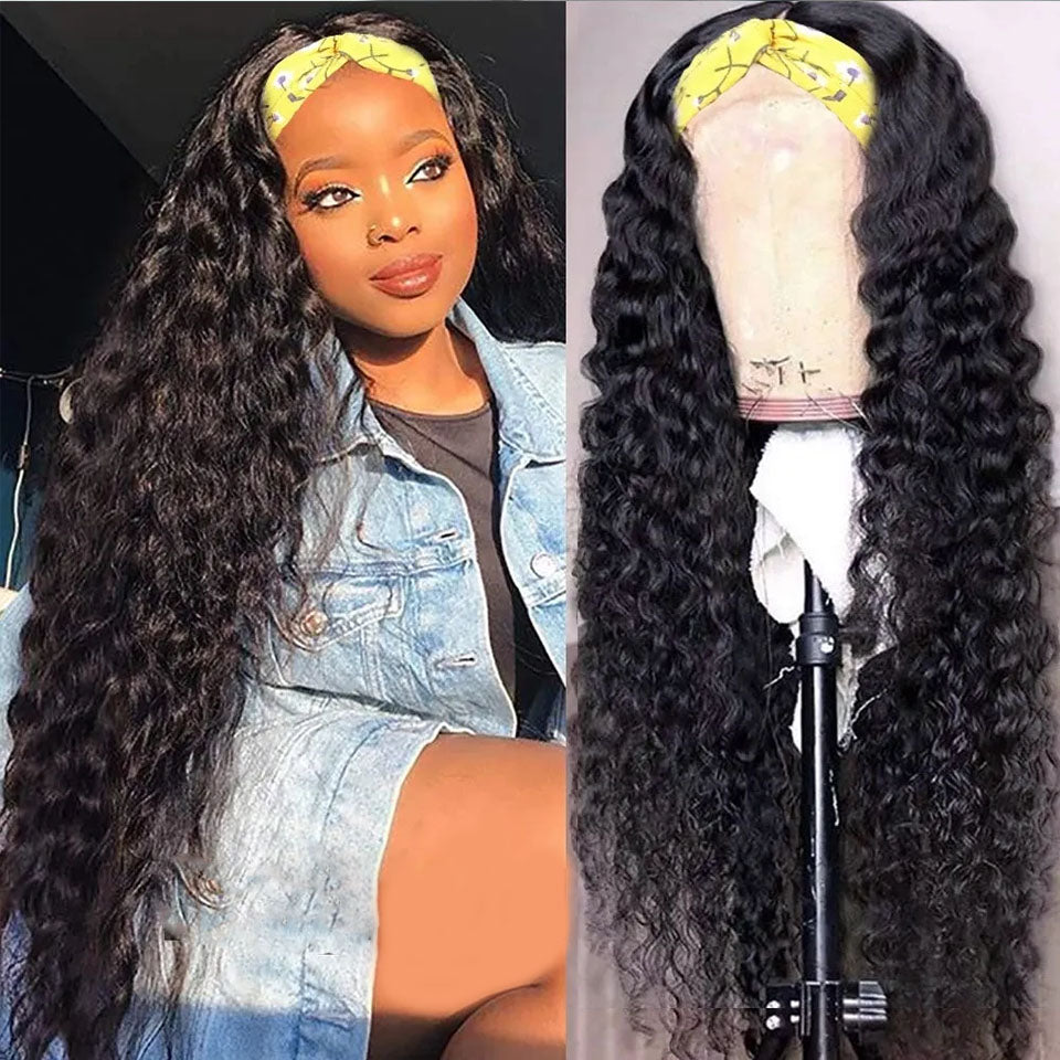 Kinky Straight Bandeau Perruque de Cheveux Humains Glueless Machine Made Non-Lace Wigs