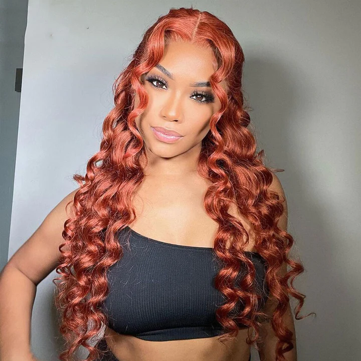 #33 Reddish Brown 13x4 Lace frontal Loose Deep Wave 4x4 Closure Human Hair Wigs Pre-plucked Hairline with Baby Hair