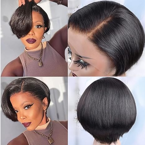 Pixie Cut 13x1 Side Part Lace Front Short Bob Natural Black Human Hair