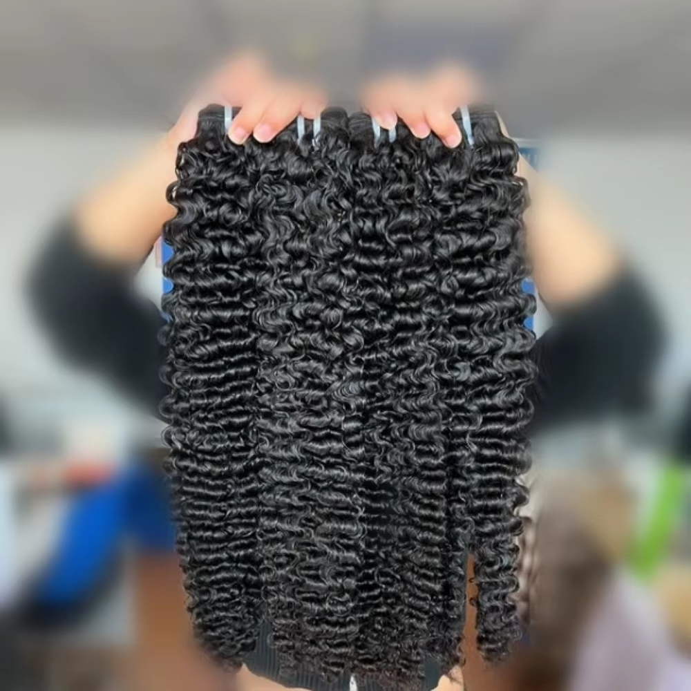 Lumiere 15A Natural Black Burmese Curly Human Hair 4 Bundles Double Weft Weave Bundle Extensions