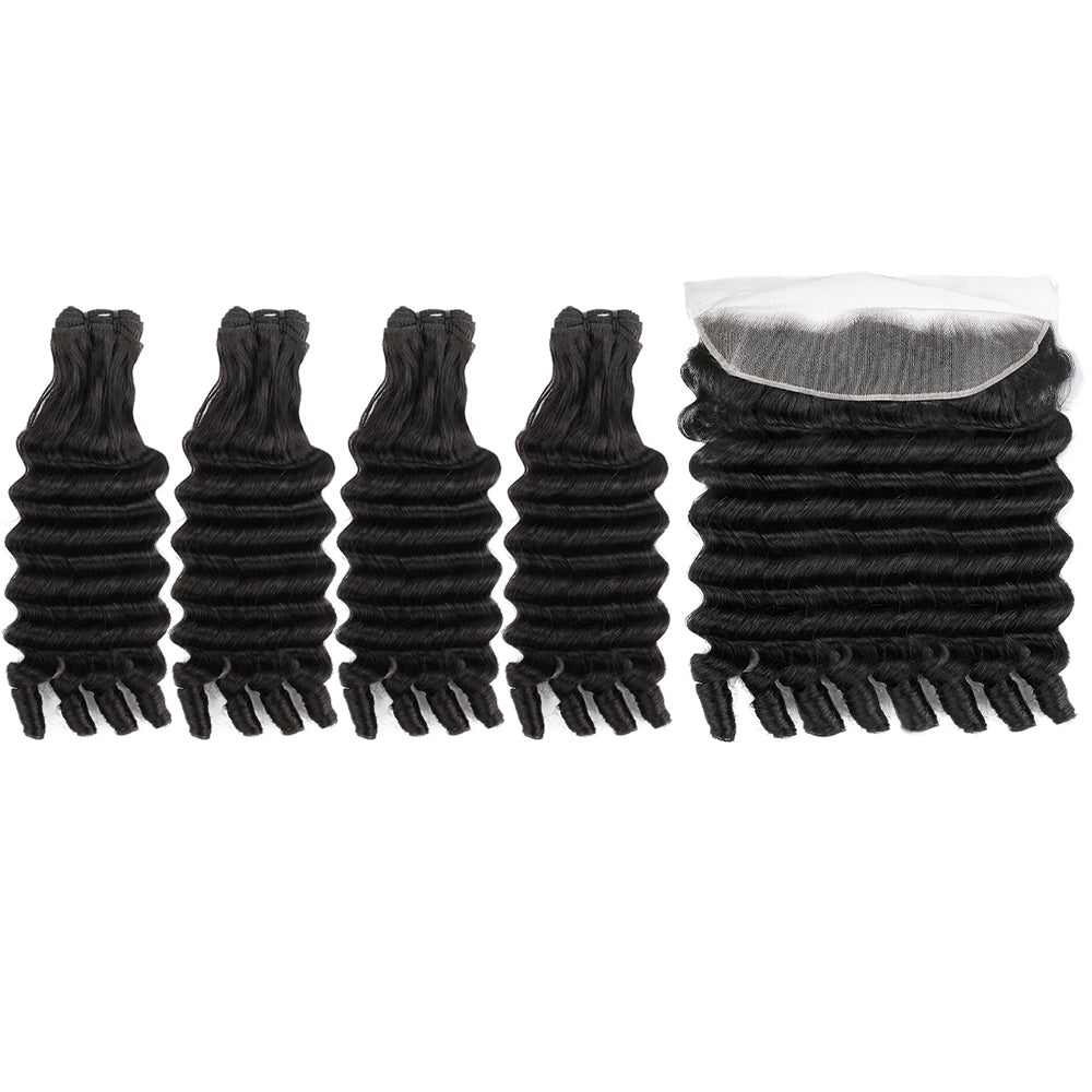 Lumiere Burmese Curly Natural Black Funmi Loose Deep 4 Bundles With 13x4 Lace Frontal Human Hair