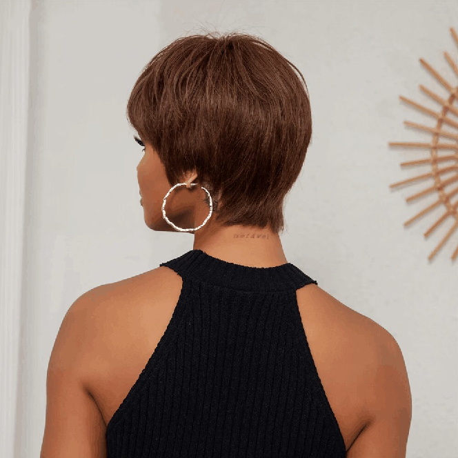 New Pixie Cut Short Pixie Cut Wigs Straight Brazilian Remy Hair 1B #4 Brown Color Machine Made Wigs For Women