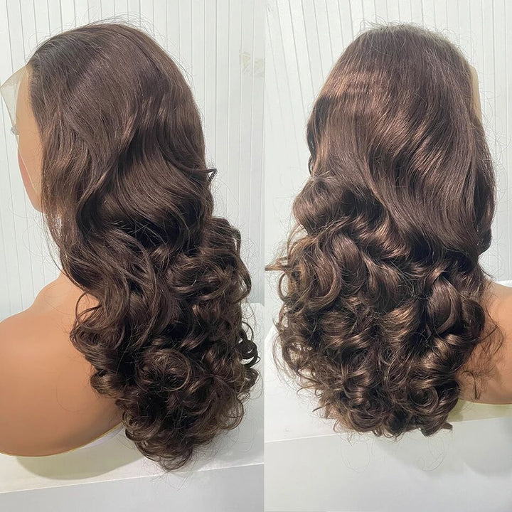 Customized Super Double Drawn Ginger Bouncy Curly Glueless 250% Density 13x4 Full Frontal Wigs Transparent Lace Wear Go 100% Human Hair | Lumiere