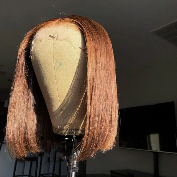 Lumiere New Blunt Cut Short Bob Wigs #4 Brown Colored Straight Human Hair 13x4 Lace Front Wigs