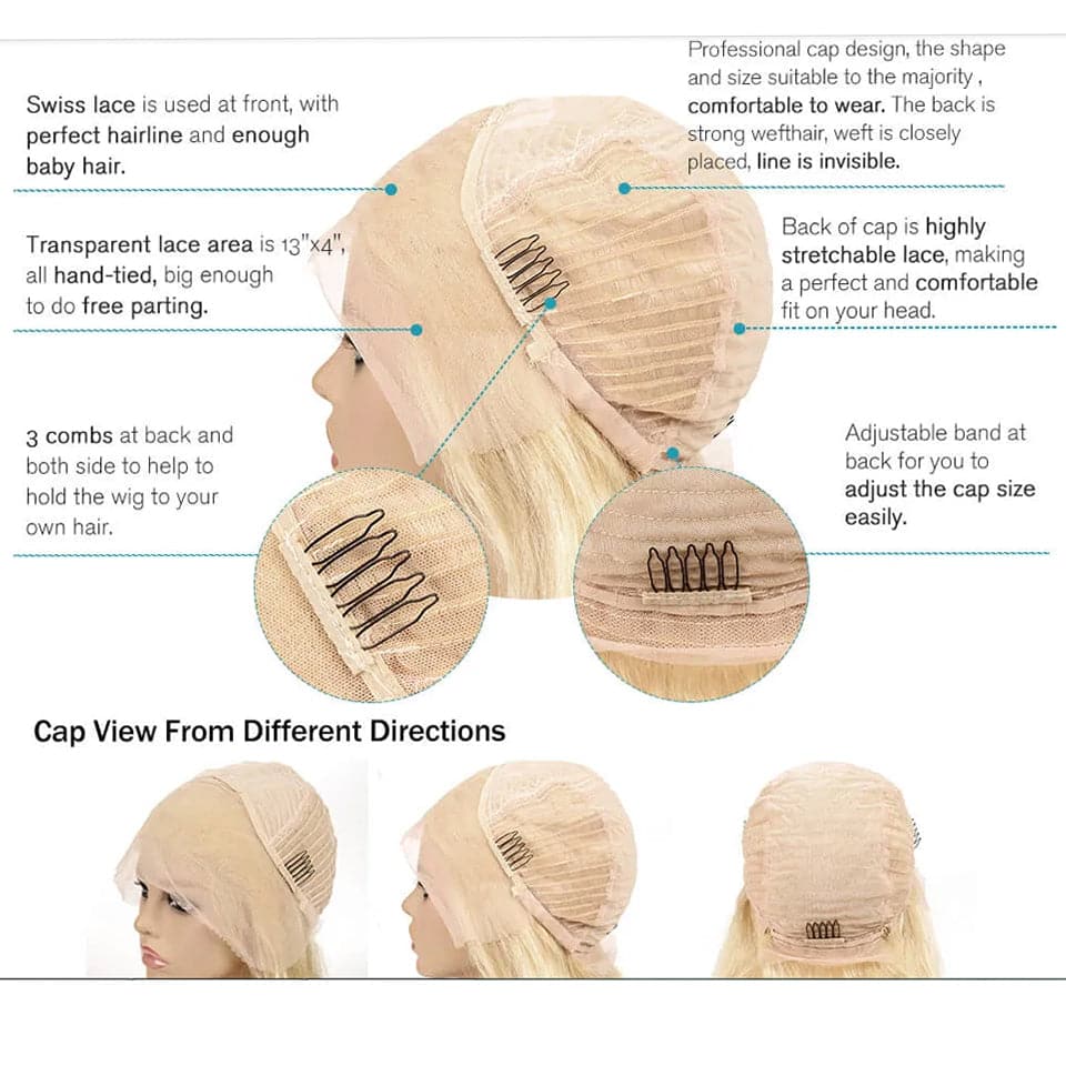 613 Blonde Short Bob Straight 13x4 Lace Front Human Hair Wigs Transparent Lace - Lumiere hair