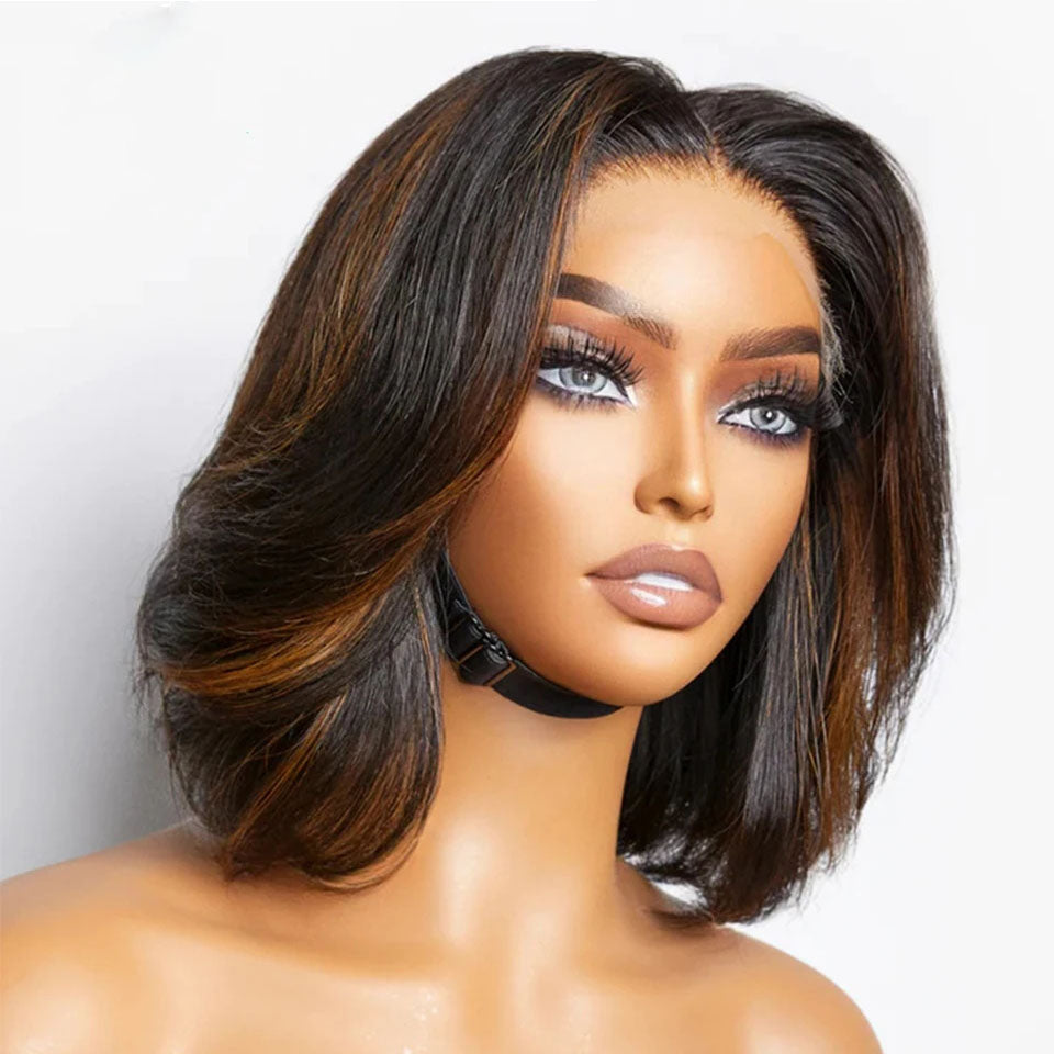 Lumiere Highlight Honey Blonde Short Pixie Bob 13x4 Lace Frontal Human Hair Wigs For Black Women HDZ