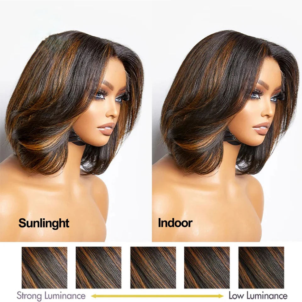 Lumiere Highlight Honey Blonde Short Pixie Bob 13x4 Lace Frontal Human Hair Wigs For Black Women HDZ