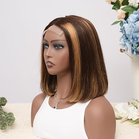 Lumiere A1 Customized 4x4 Lace P4/27 Straight Bob Wig Human Hair Highlight Honey Blonde Lace Closure Wig for Women 14Inch