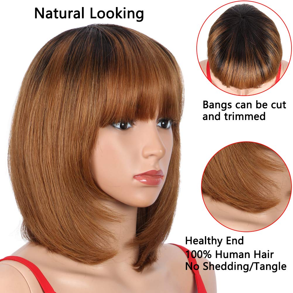 #T1B/99J #T1B/30 Highlight Straight Bob Full Machine Made Wigs None Lace For Women