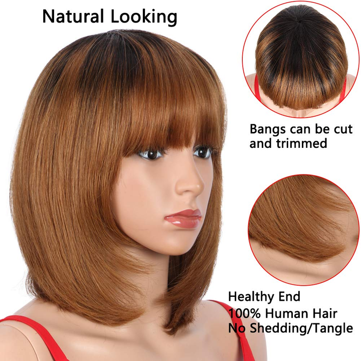 #T1B/99J #T1B/30 Highlight Straight Bob Full Machine Made Wigs None Lace For Women