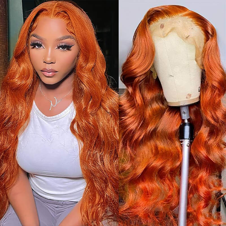 Lumiere #350 Ginger Colored Body Wave 13x4 Lace Frontal Human Hair Wigs (No Code Need)