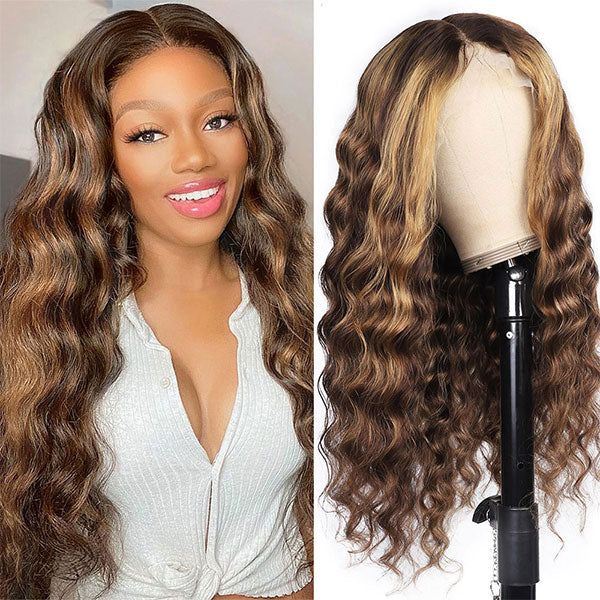 Highlight Human Hair Lace Front Wigs loose Deep Wave 4/27 Ombre Colored Wigs For Black Women