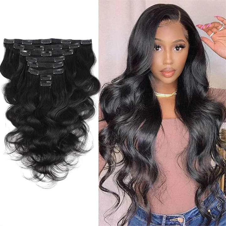 Ship In 24Hours-Lumiere Clip In Hair Extensions Human Hair Brazilian Body Wave Clip In 8 Pcs/Set Natural Black Color Clip Ins Remy Hair 8-26 Inch 120G