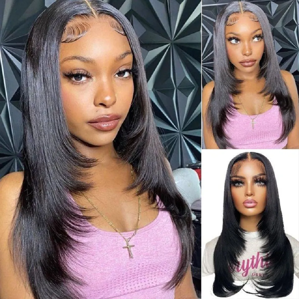 Longue ligne droite Wear & Go Glueless Lace Frontal perruques de cheveux humains