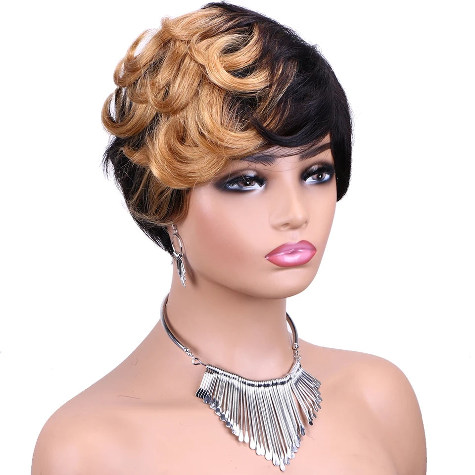 Short Human Hair Wigs Pixie Cut Straight Remy Brazilian Hair Machine Made No Lace Wig