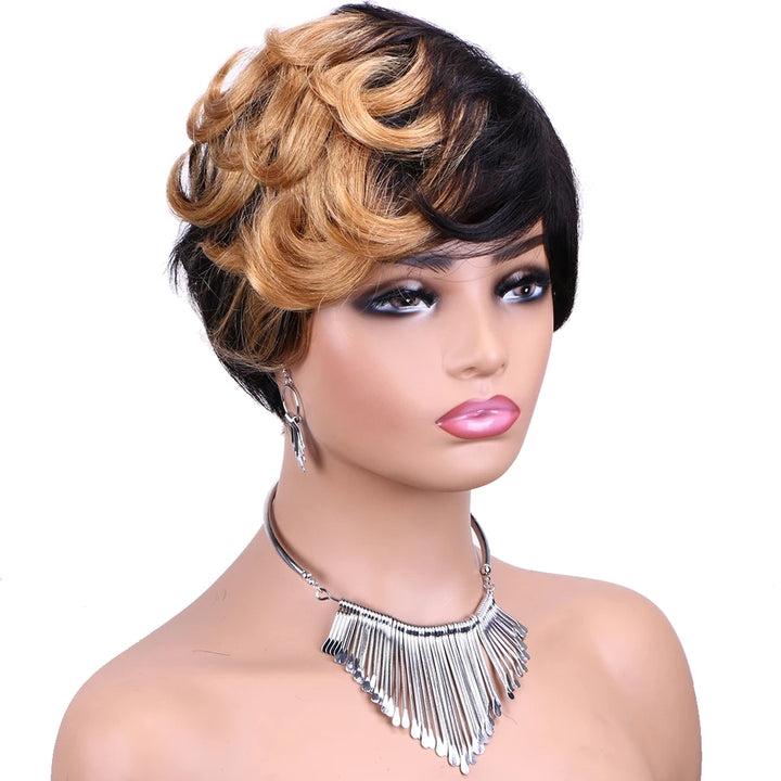 Short Human Hair Wigs Pixie Cut Straight Remy Brazilian Hair Machine Made No Lace Wig